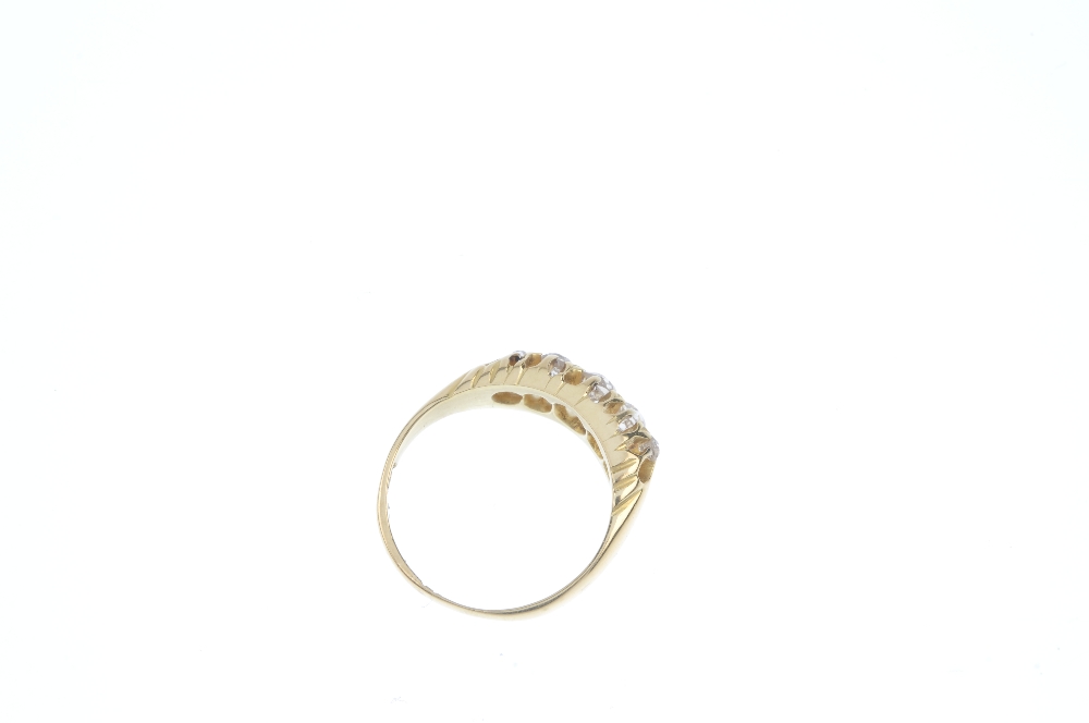 An early 20th century 18ct gold diamond five-stone ring. The graduated old-cut diamond line, to - Image 3 of 3