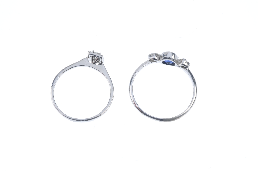 Two diamond and gem-set dress rings. To include a circular-shape synthetic sapphire and old-cut - Image 3 of 3