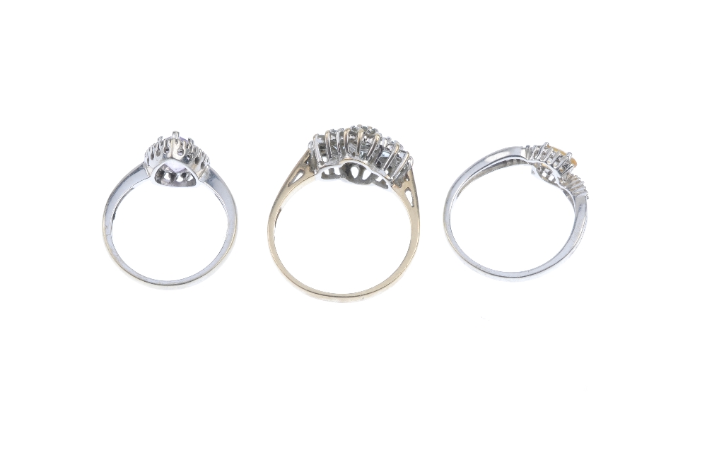 A selection of three 9ct gold diamond and gem-set rings. To include a blue-topaz and diamond ring, a - Image 3 of 3