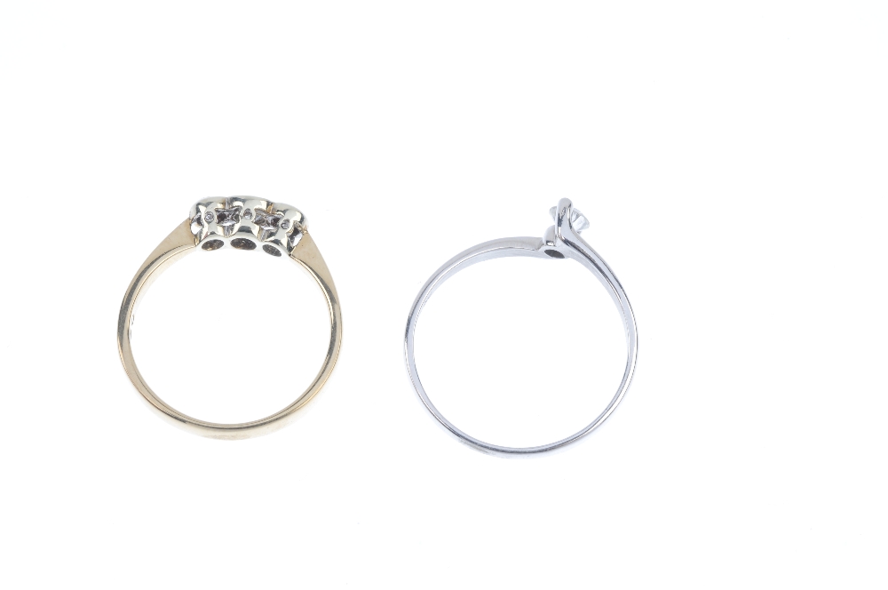 Two 9ct gold diamond dress rings. To include a brilliant-cut diamond single-stone crossover ring and - Image 3 of 3