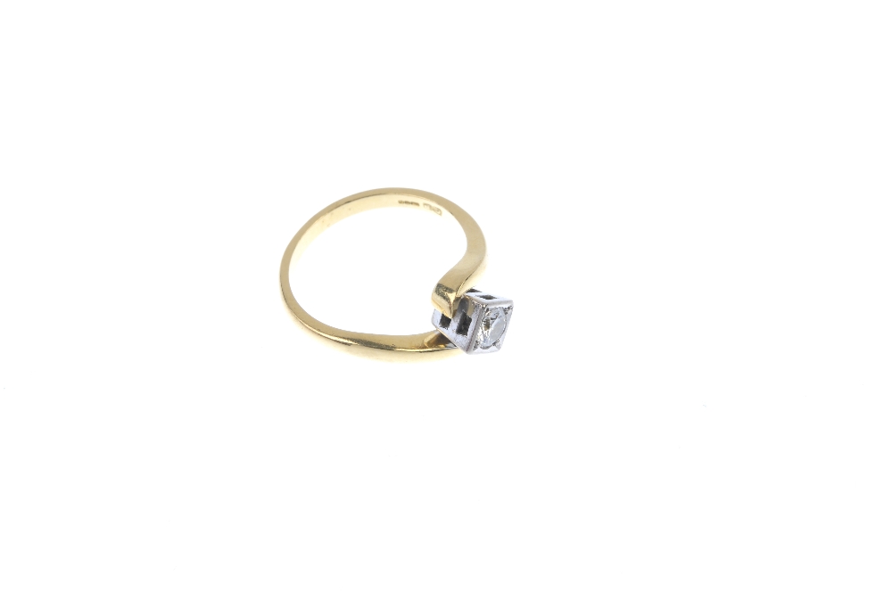 An 18ct gold diamond single-stone crossover ring. The brilliant-cut diamond, within a square-shape - Image 3 of 4