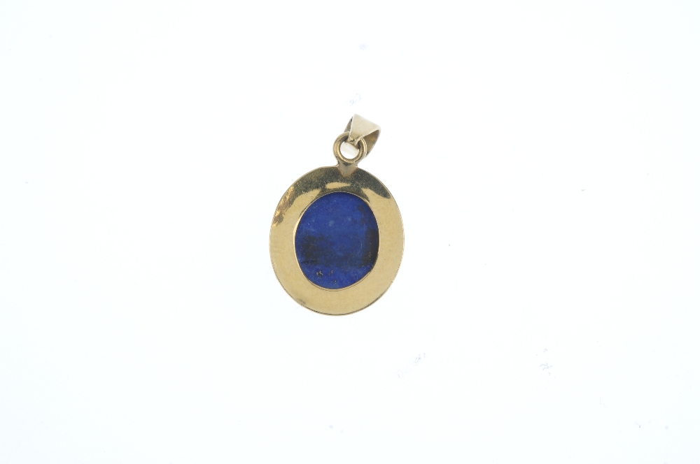 A pair of dyed lapis lazuli earrings and pendant set. The earrings each designed as an oval-shape - Image 2 of 3