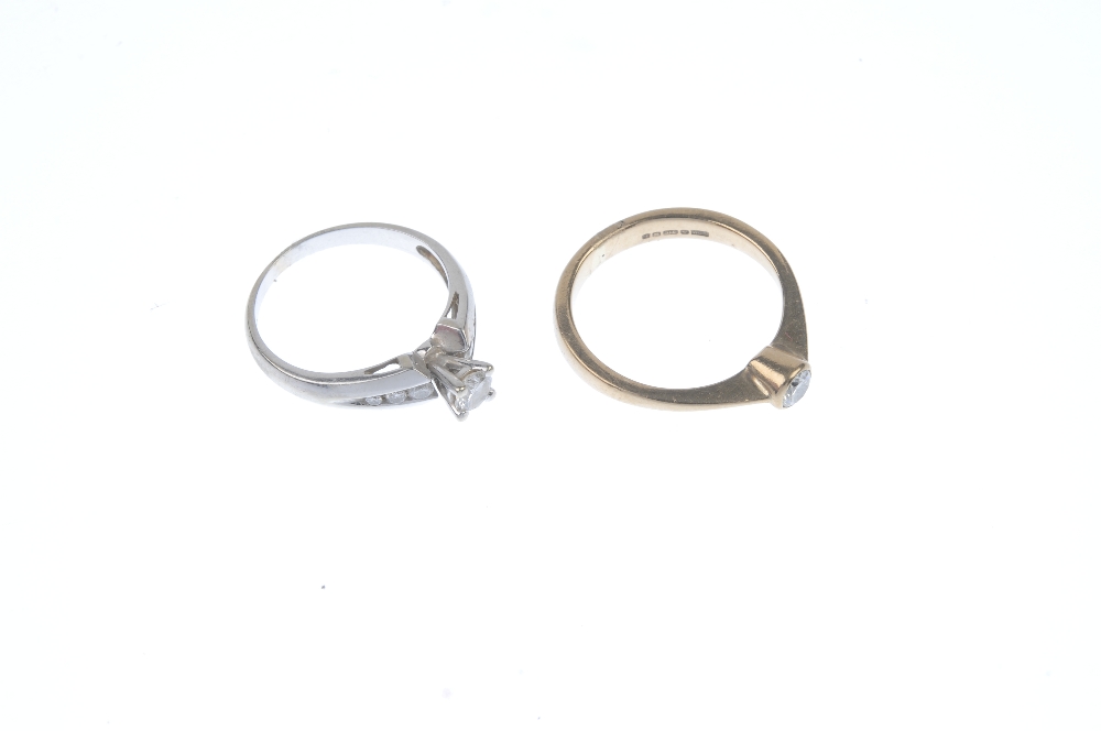 Two diamond single-stone rings. To include a 9ct gold brilliant-cut diamond ring with tapered - Image 3 of 4