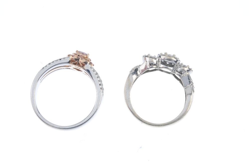 Two 18ct gold diamond dress rings. To include a 'pink' heart-shape and brilliant-cut diamond cluster - Image 3 of 3