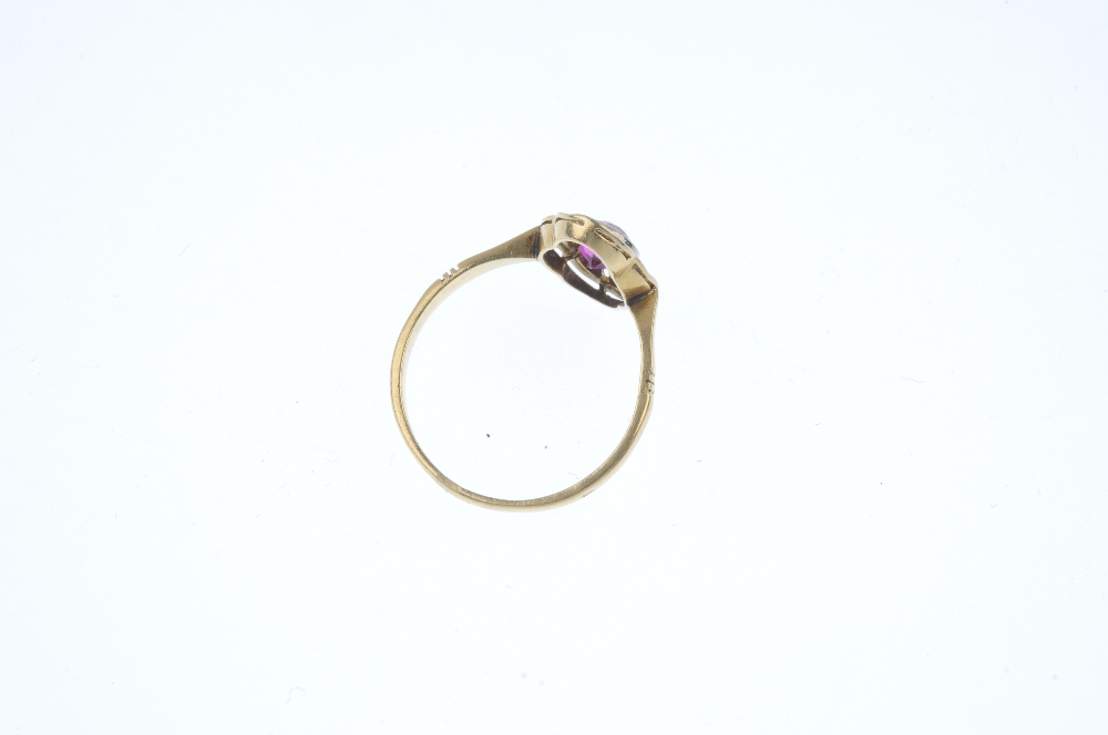 A mid 20th century gold and platinum synthetic ruby and diamond dress ring. The circular-shape - Image 3 of 3