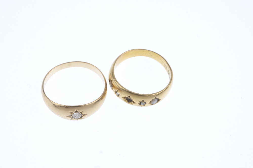 Two late Victorian to early 20th century gold diamond and seed pearl rings. To include an old-cut - Image 2 of 3