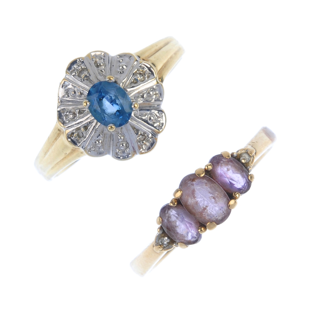 A selection of four diamond and gem-set rings. To include a 9ct gold tanzanite and diamond dress