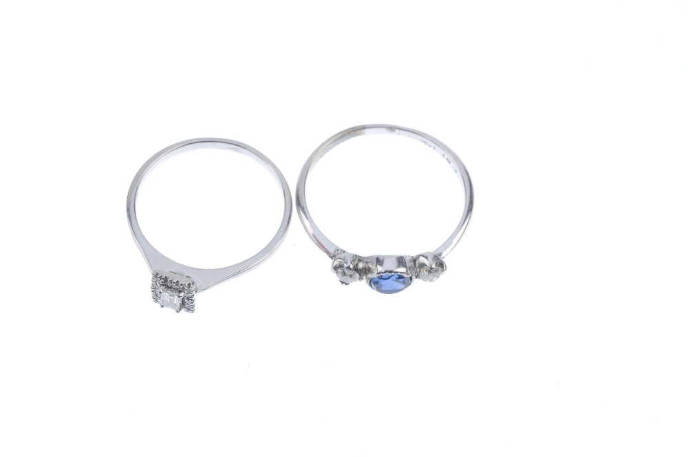 Two diamond and gem-set dress rings. To include a circular-shape synthetic sapphire and old-cut - Image 2 of 3