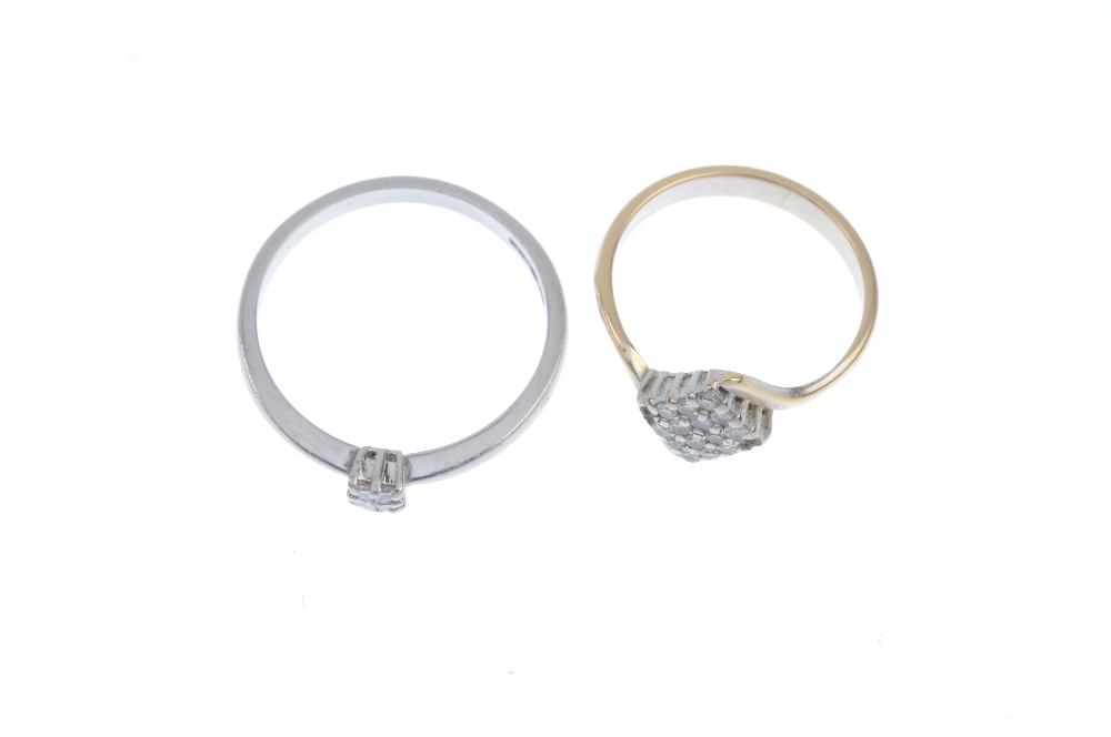 Two diamond dress rings. The first designed as a platinum square-shape diamond quatrefoil to the - Image 2 of 3