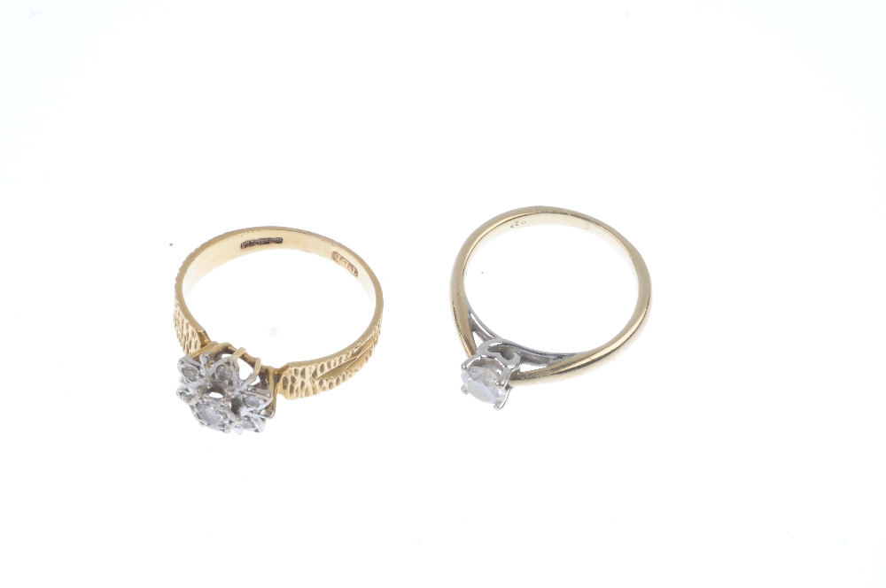 Two gold diamond rings. To include an 18ct gold brilliant-cut diamond cluster ring with grooved - Image 2 of 4