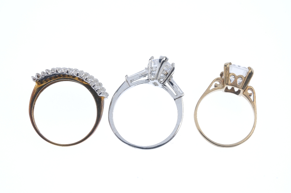 A selection of three gem-set rings. To include a 9ct gold brilliant-cut diamond rectangular-shape - Image 3 of 3