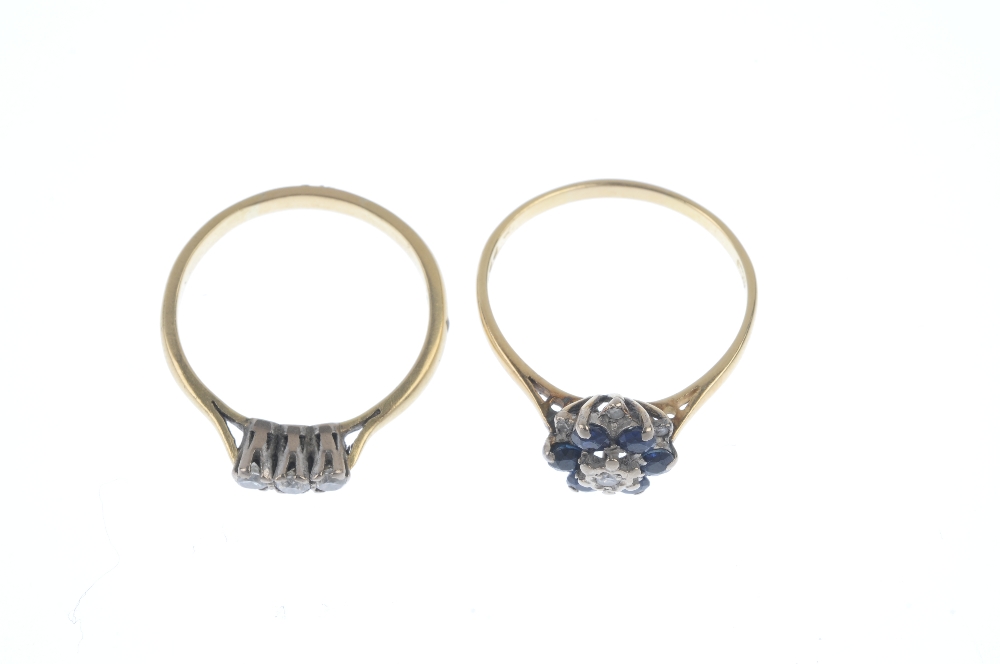 Two 18ct gold diamond and sapphire rings. To include a brilliant-cut diamond three-stone ring, - Image 2 of 3