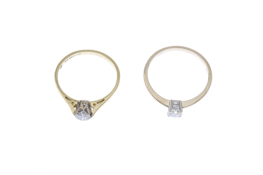 Two gold diamond single-stone rings. Each designed as a brilliant-cut diamond, to the tapered - Image 2 of 3
