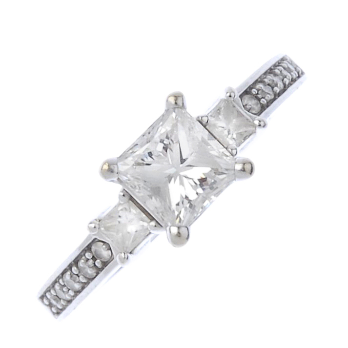 (177963) A 14ct gold diamond single-stone ring. The square modified brilliant-cut diamond,