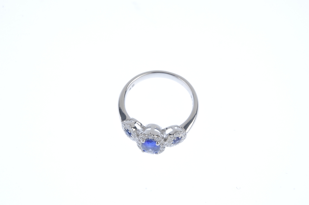 * A sapphire and diamond triple cluster ring. The three oval and circular-shape sapphires, each - Image 2 of 3