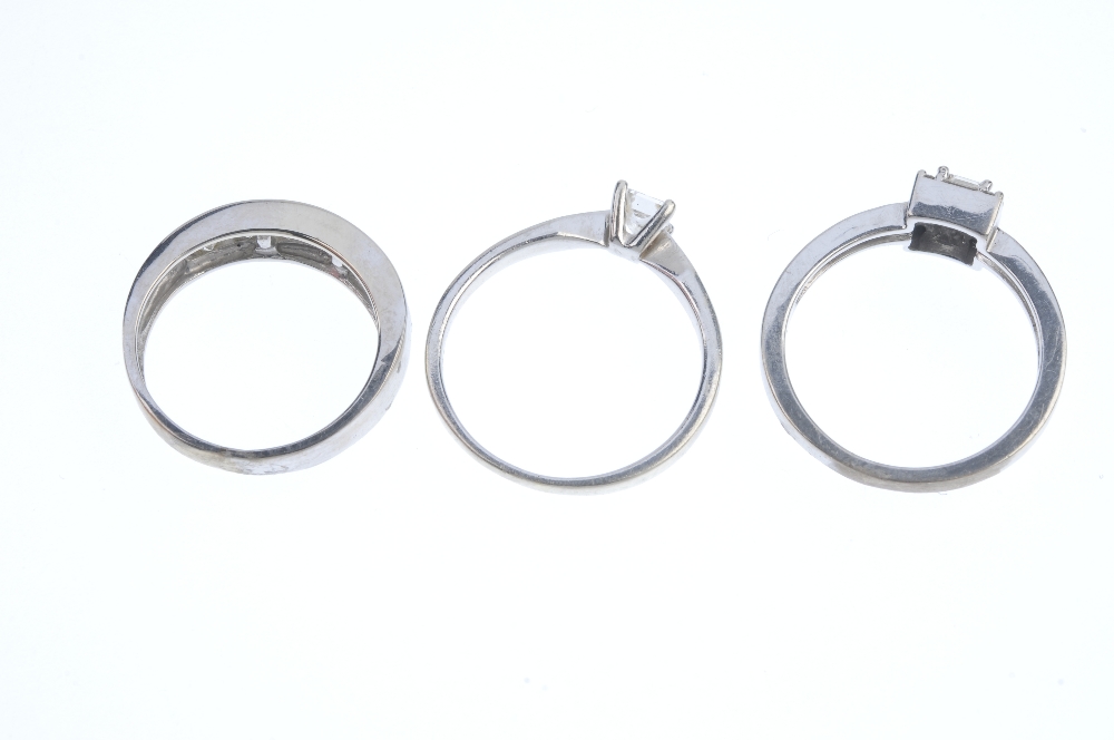 A selection of three diamond rings. To include a 9ct gold square-shape diamond single-stone ring, - Image 3 of 3