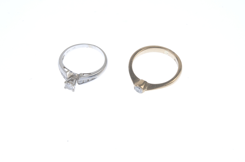 Two diamond single-stone rings. To include a 9ct gold brilliant-cut diamond ring with tapered - Image 2 of 4