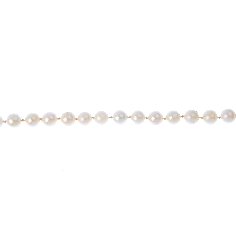 (174110) A cultured pearl single-row necklace. The uniform cultured pearls measuring approximately