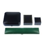 Four jewellery cases. To include a green bracelet box with 'DA Dahlgren, Malmo' to the lining,