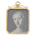 A late 19th century 9ct gold photograph pendant. Of rectangular-shape outline, the engraved
