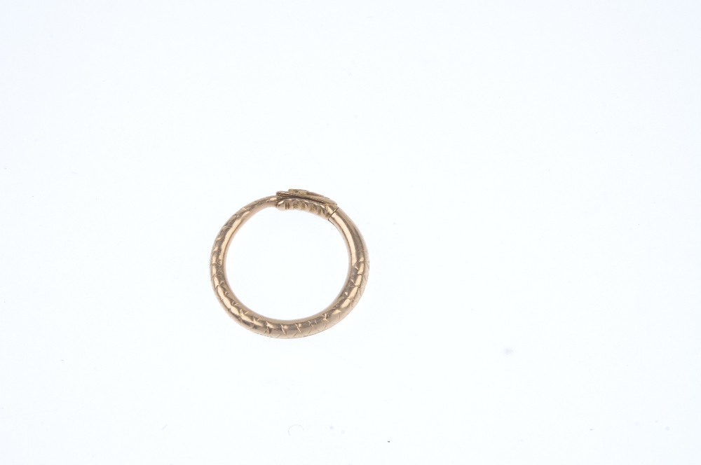 A mid 19th century 15ct gold Ouroboros suspension ring. Designed as a snake eating its own tail, - Image 3 of 3