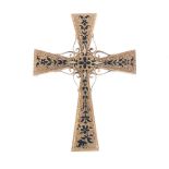 A late 19th century 15ct gold enamel cross pendant/brooch. Designed as a cross with tapered arms and