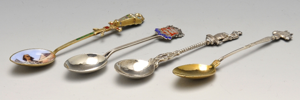 A large selection of silver and silver plated souvenir teaspoons, comprising mostly early