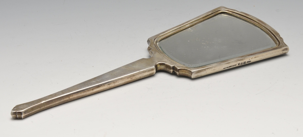 A 1950's silver mounted three piece dressing table set, comprising hand mirror and two - Image 2 of 5