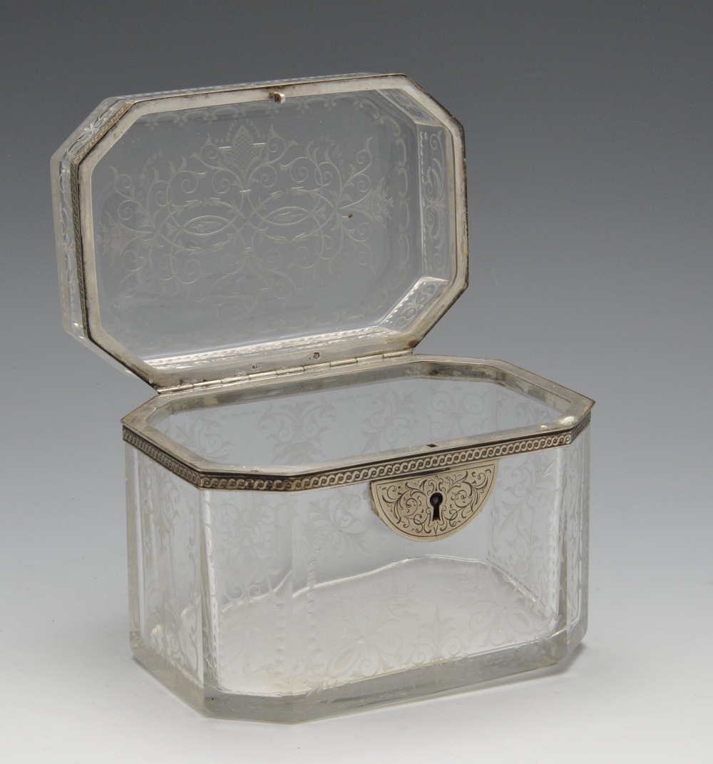 A mid-nineteenth century Austrian silver mounted cut glass casket or caddy, the rectangular form - Image 3 of 4