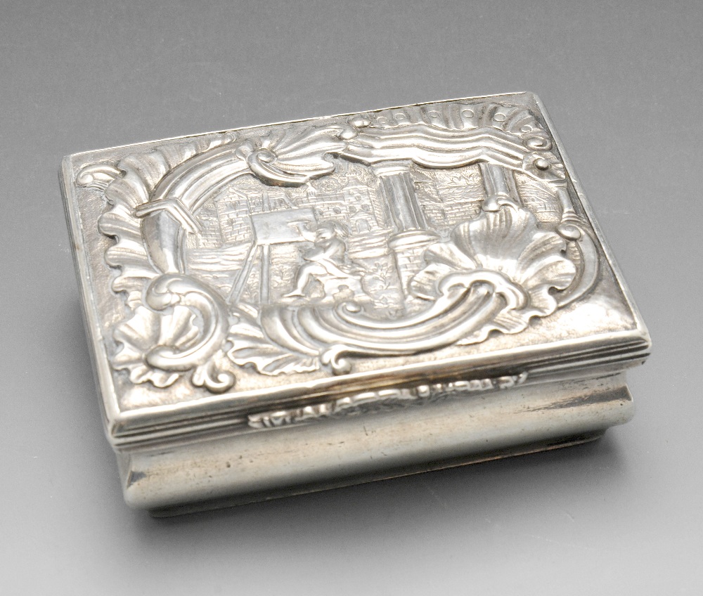 A continental snuff box, possibly eighteenth century, the rectangular form with curved sides and the