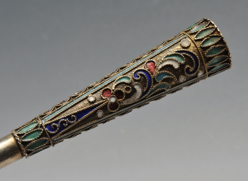 An early twentieth century Russian imported silver cigarette holder, the tapered form with cloisonnÚ - Image 3 of 5