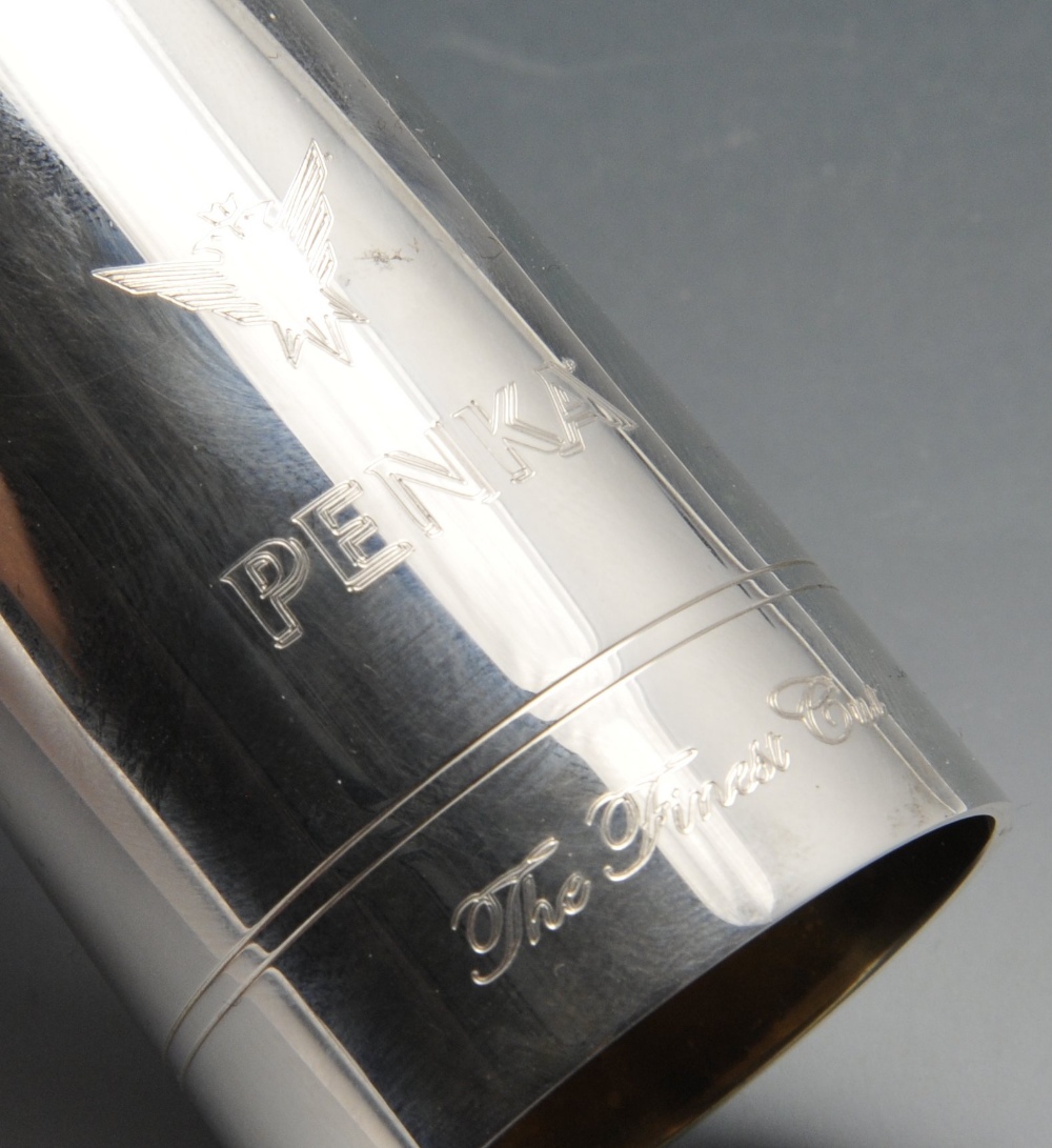 A modern silver spirit measure, of plain cylindrical form having reeded band and branded engraving - Image 3 of 5