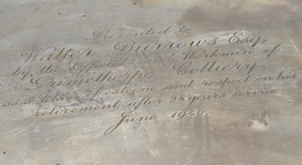 An early to mid-twentieth century silver tray, the oval body with central presentation inscription - Image 2 of 4