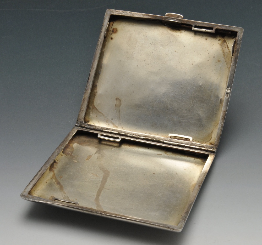 A continental cigarette case, the rounded rectangular form with circular enamel panel to the front - Image 2 of 4