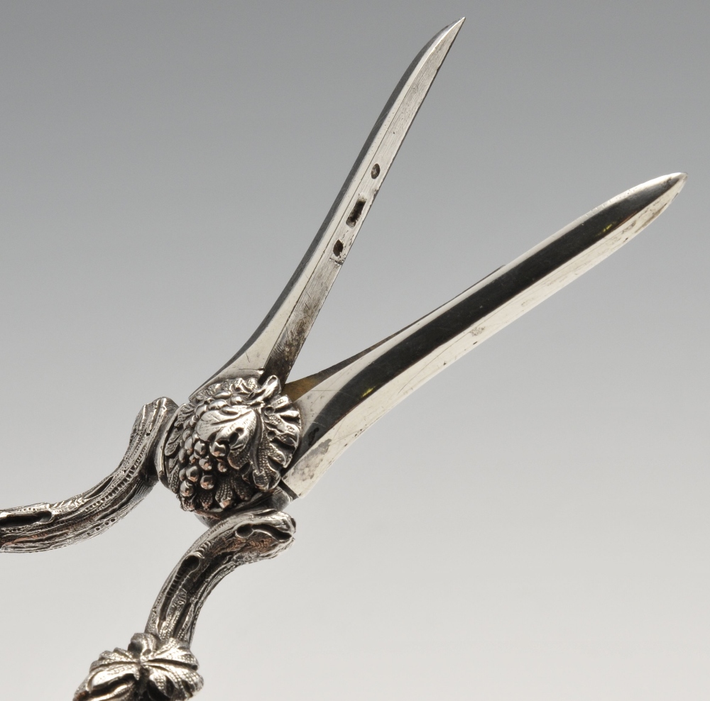 A pair of Victorian silver grape scissors, ornately decorated throughout with trailing and - Image 4 of 4