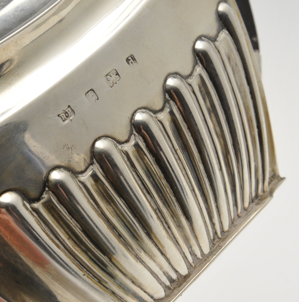 An Edwardian silver bachelor teapot, of part fluted form having presentation inscription to the - Image 3 of 6