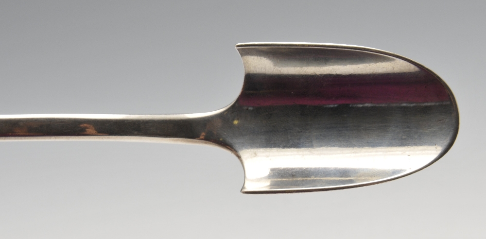 A Victorian silver Fiddle pattern cheese scoop. Hallmarked Chawner & Co (George William Adams), - Image 4 of 5