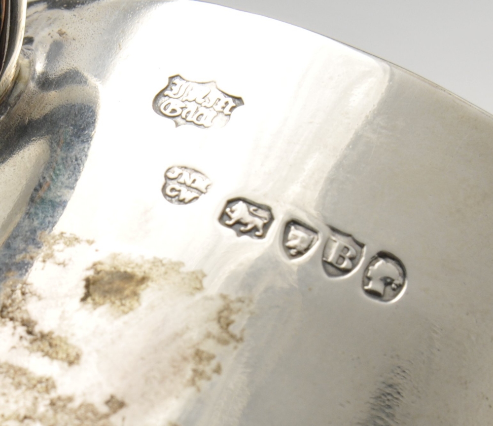 A Victorian silver christening mug, the plain tapered form with engraved crest and 'C' shaped - Image 2 of 3