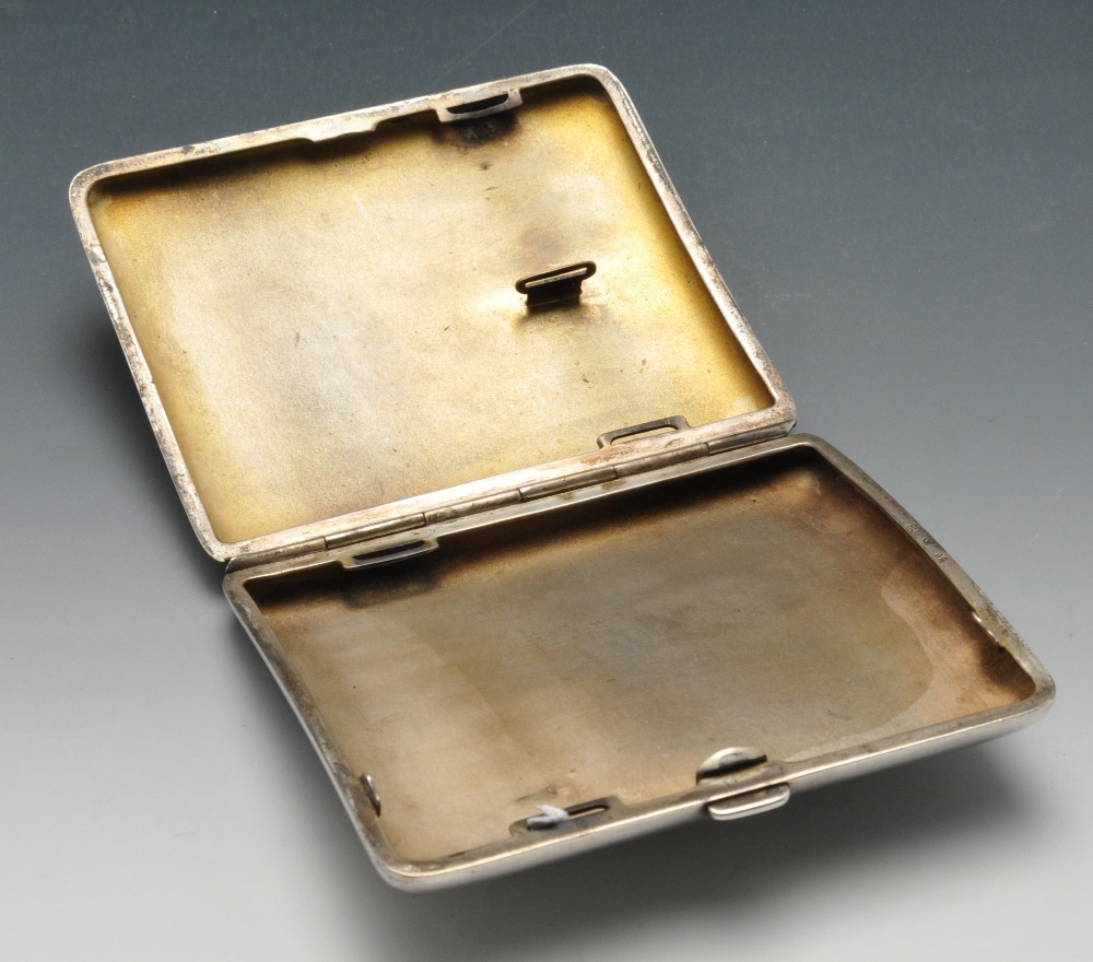 A German silver cigarette case, the plain oblong form inset with a circular enamelled cartouche - Image 3 of 4