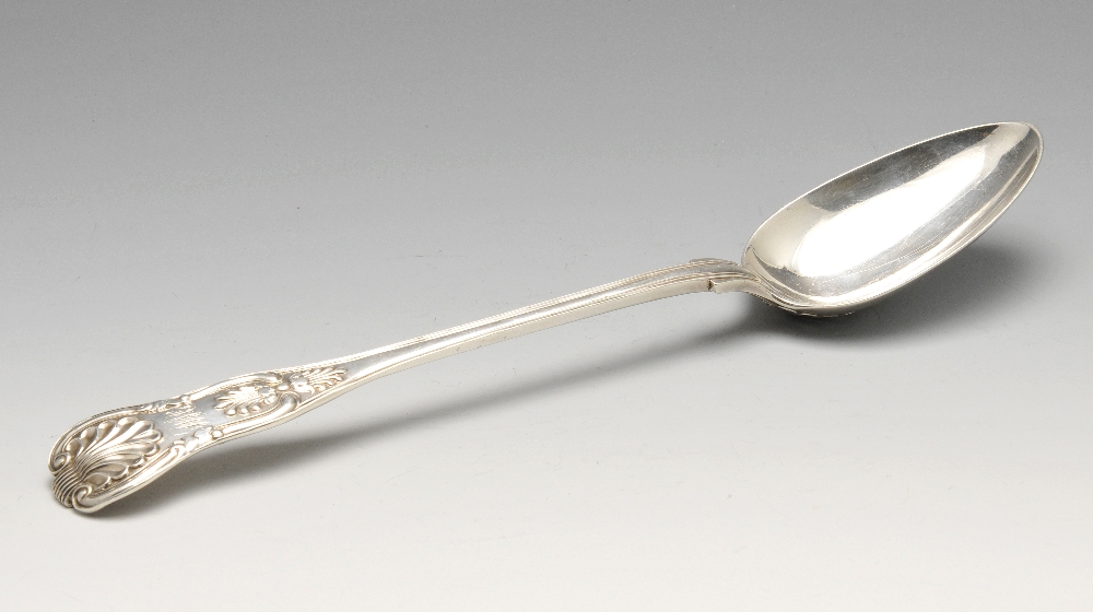 A William IV silver double struck King's pattern serving spoon with initialled terminal.