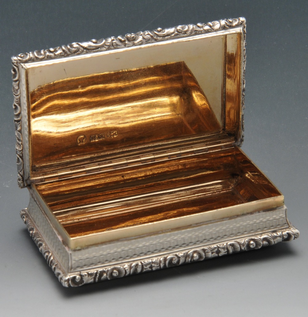 An early Victorian silver snuff box by Nathaniel Mills, the oblong form with engine-turned - Image 2 of 5