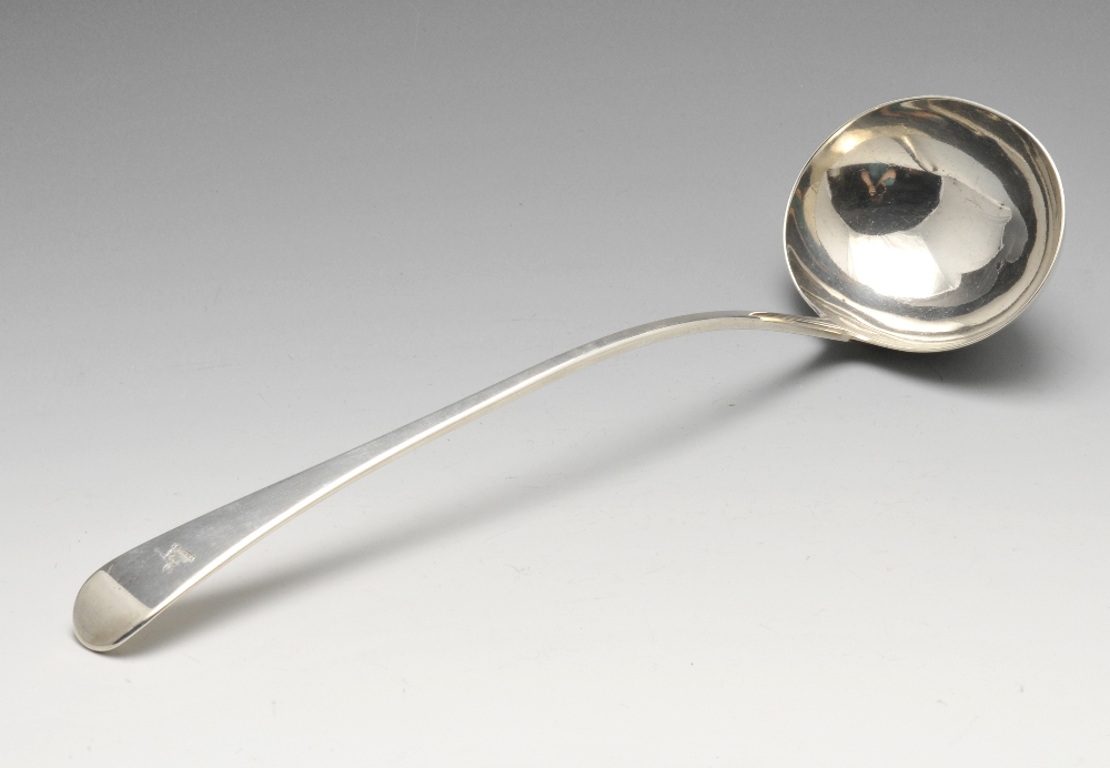 A George III silver Old English pattern soup ladle with crested terminal. Hallmarked Thomas Wilkes