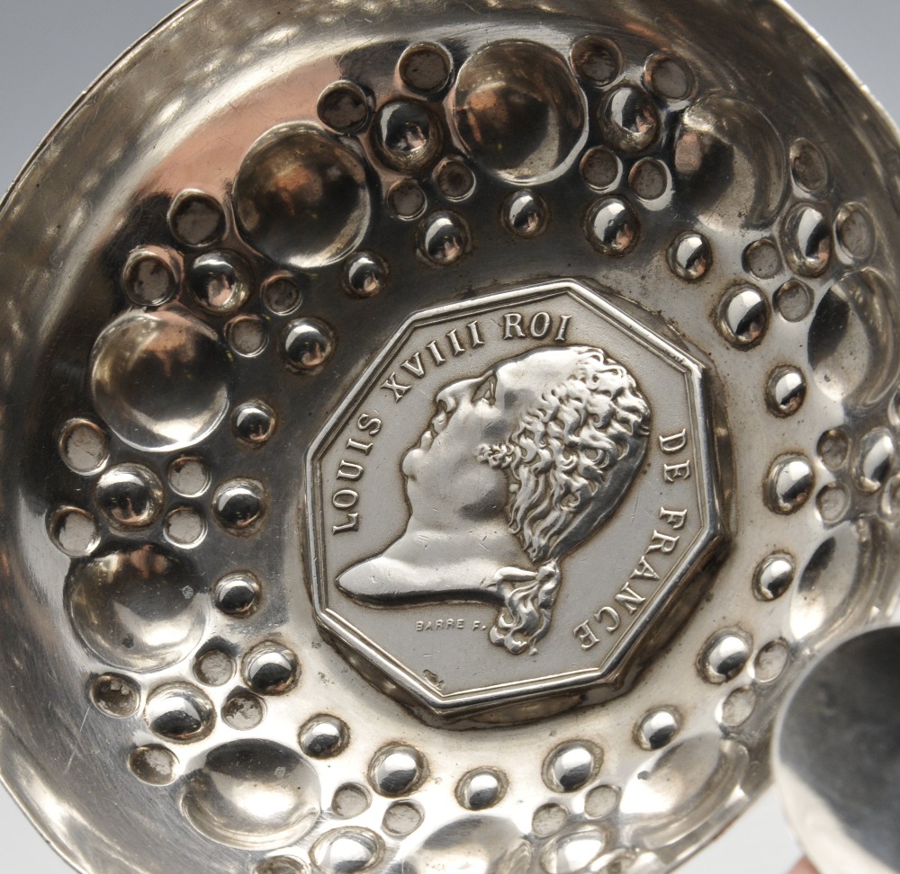 A French wine taster of circular form with coin inset to base, decorated with circular bosses and - Image 5 of 8