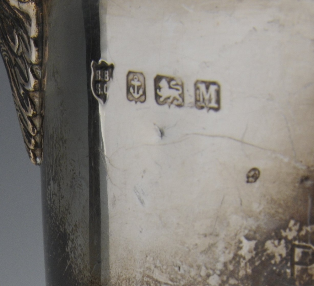 A 1930's silver twin-handled trophy cup and cover, of tapering form with presentation engraving to - Image 5 of 5