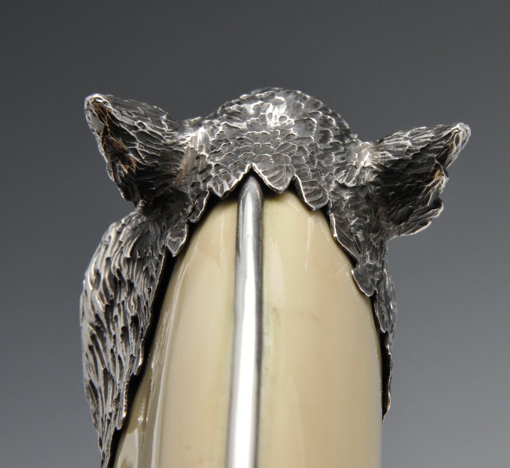 An Austrian silver mounted boar tusk cigar cutter, circa 1900, the realistically modelled boars head - Image 9 of 9