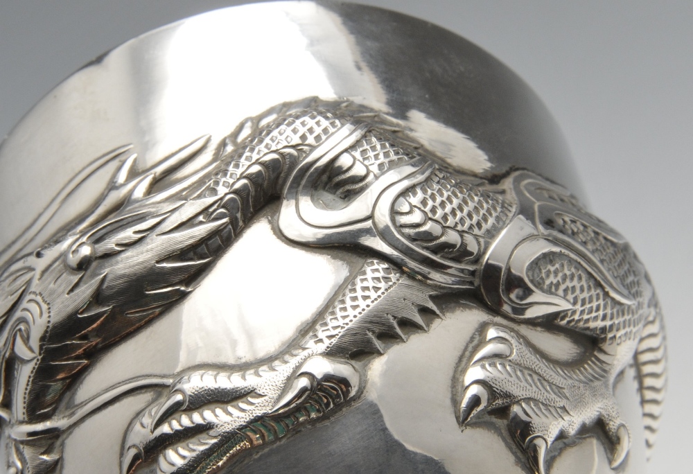 A Chinese export goblet of typical form, having an embossed dragon coiled around the main body and a - Image 6 of 7