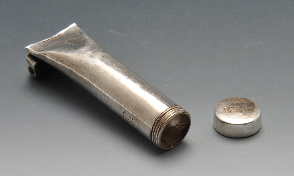 An early twentieth century silver mounted stamp roller, the screw on cap with engraved initials. - Image 5 of 5