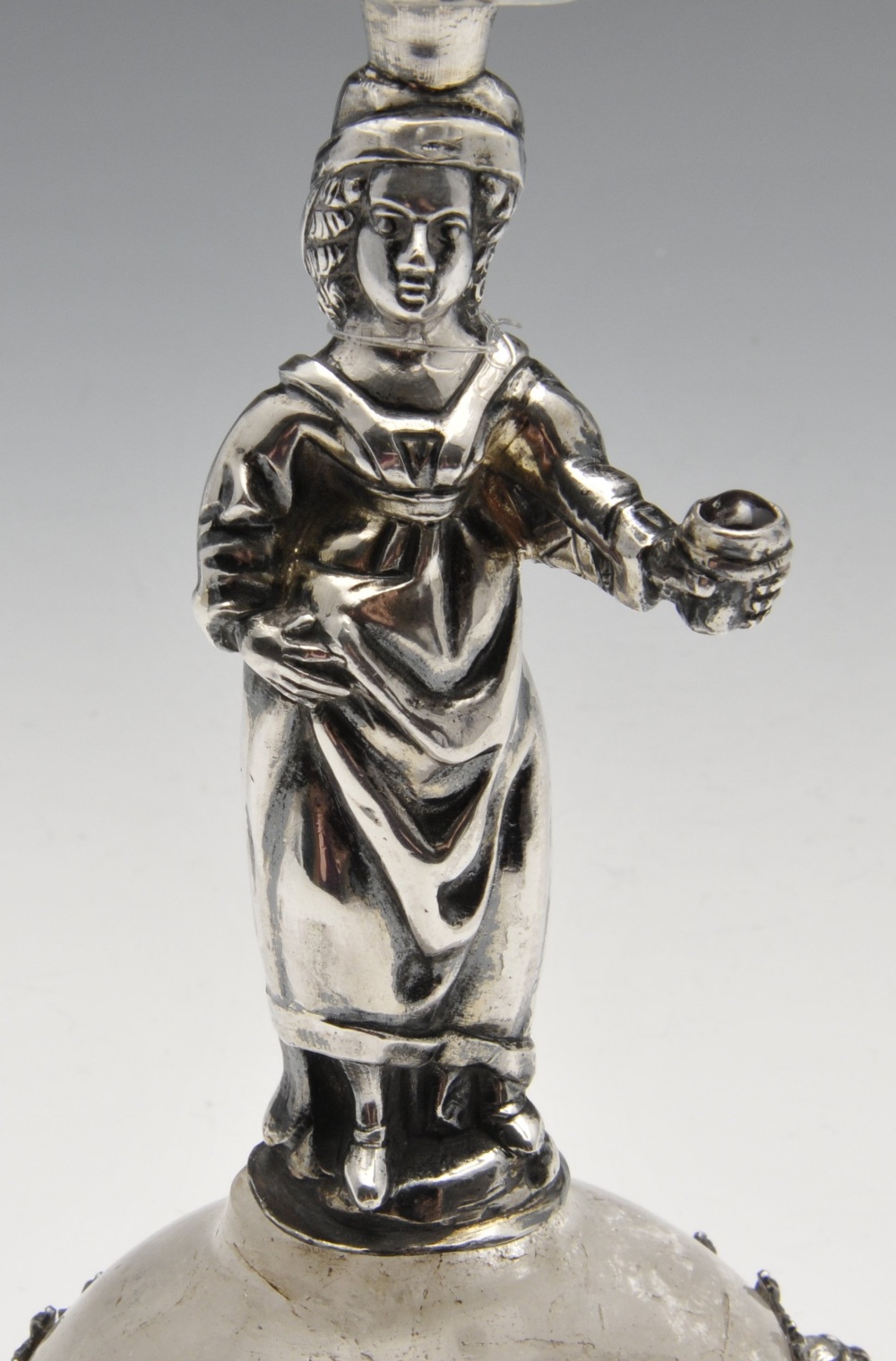 A pair of silver import mounted rock crystal candlesticks, each with figural stem modelled as a lady - Image 2 of 6