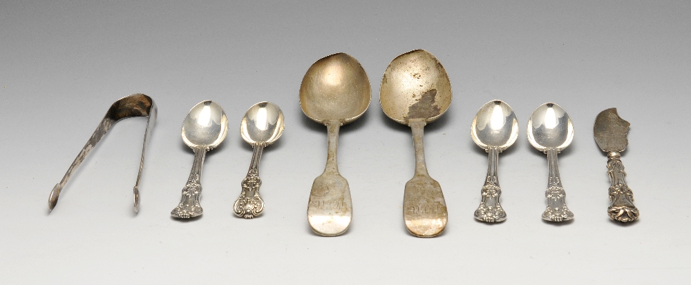 A pair of Victorian silver Fiddle pattern table spoons with initialled terminals, hallmarked