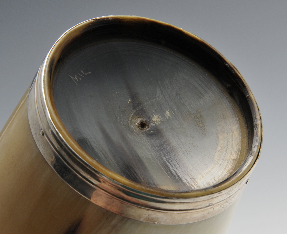 Two similar mounted horn beakers of tapered form with banded mounts engraved crest and - Image 7 of 7